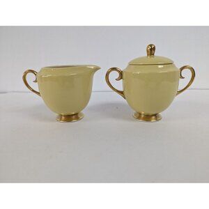 Flintridge Sylvan China Small Sugar Bowl and  Creamer Dish California Yellow